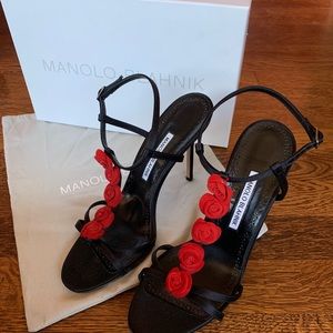 New Manolo Blahnik Vitano Black Satin Shoes